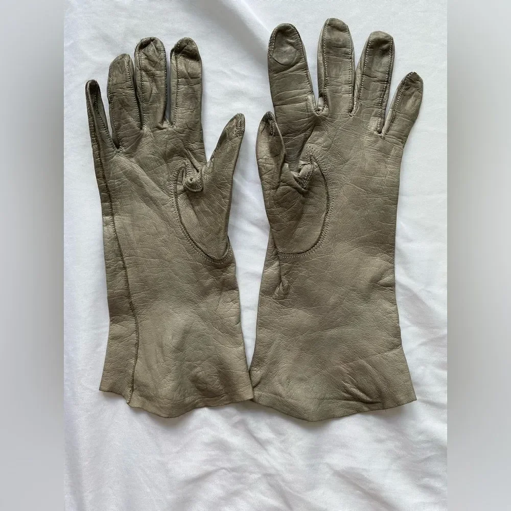 Vintage Buttery Soft Grey Leather Gloves